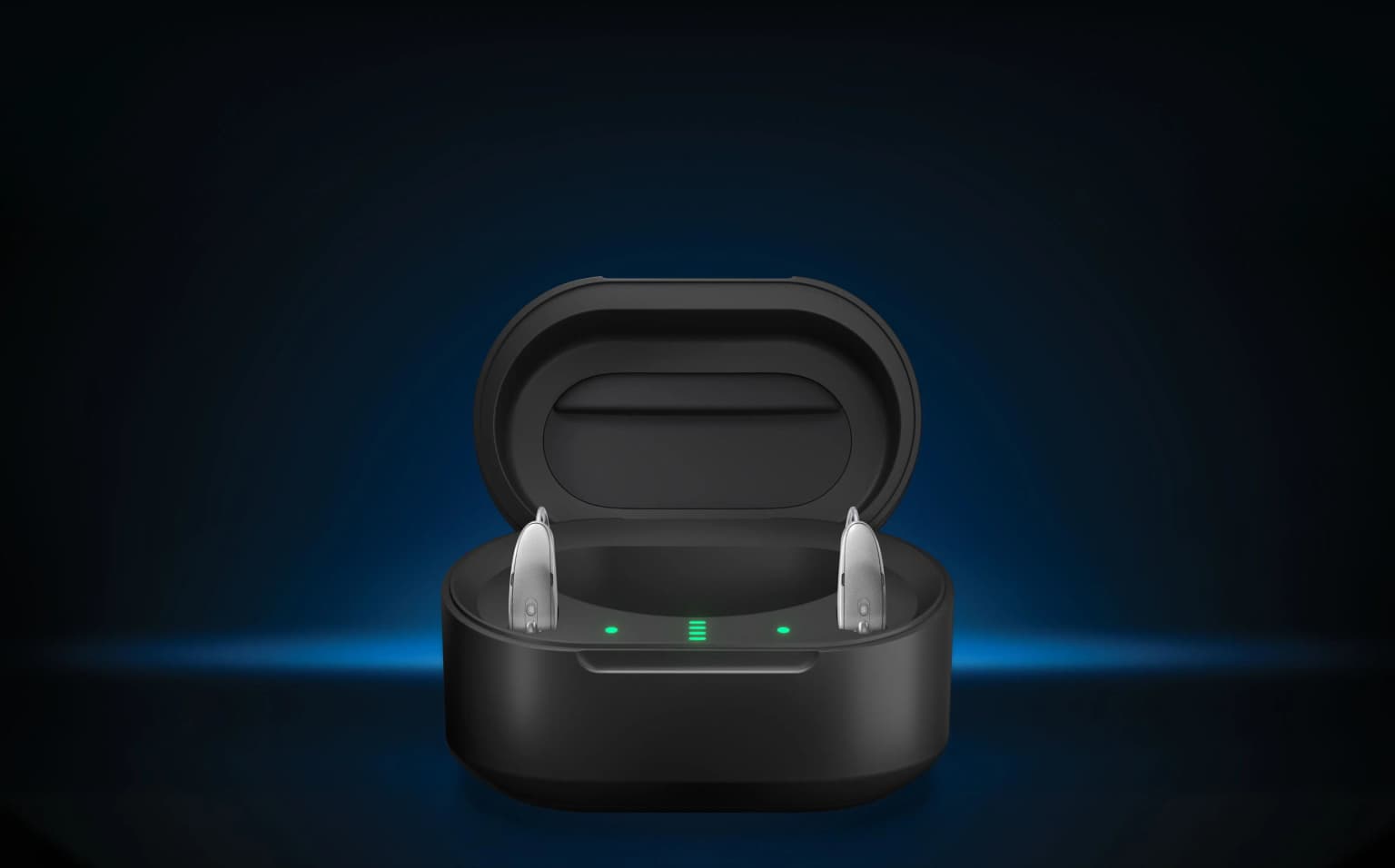 hearing aids in a charging case